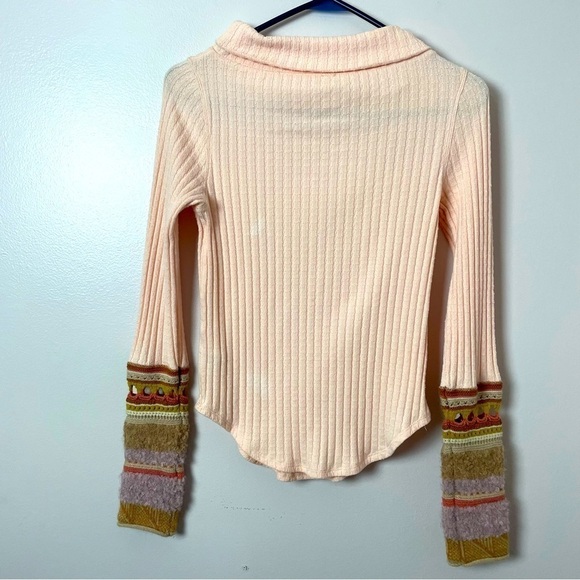 Free People Mixed Up Sweater Cuff Thermal Top – Size Small Petite - Picture 6 of 10